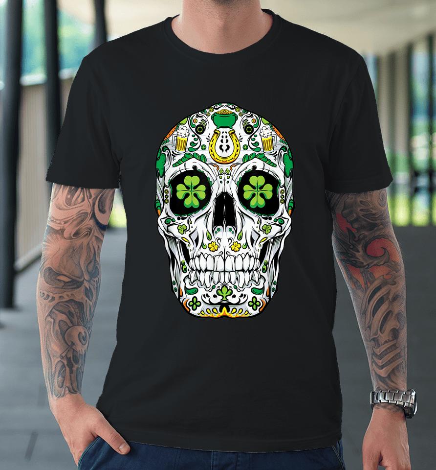 Sugar Skull St Patrick's Day Of The Dead Shamrock Premium T-Shirt