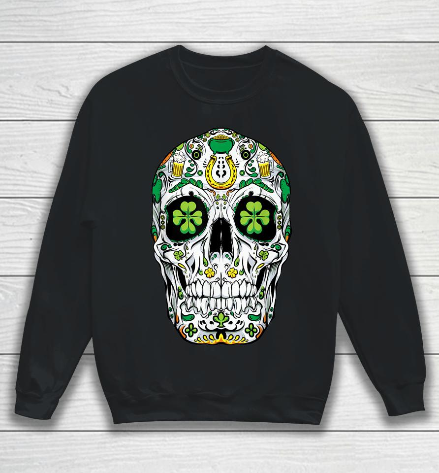 Sugar Skull St Patrick's Day Of The Dead Shamrock Sweatshirt