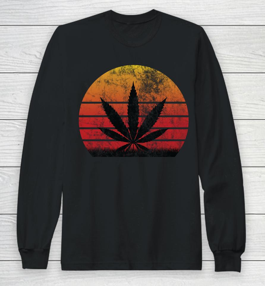 Sun Vintage Marijuana Weed Cannabis Leaf Retro Long Sleeve T-Shirt