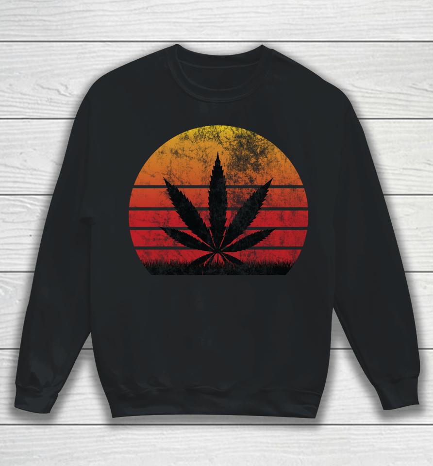 Sun Vintage Marijuana Weed Cannabis Leaf Retro Sweatshirt