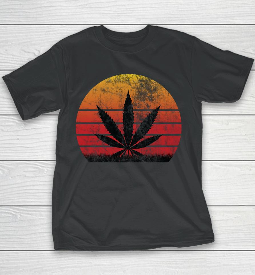 Sun Vintage Marijuana Weed Cannabis Leaf Retro Youth T-Shirt