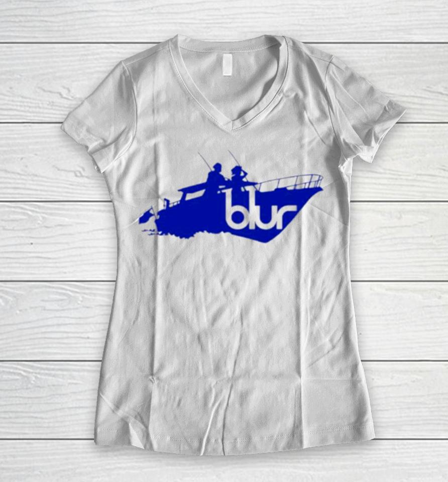 Sunday Sunday Boat Blur Women V-Neck T-Shirt