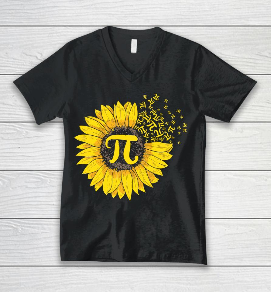 Sunflower 3 14 Pi Number Symbol Pi Day Unisex V-Neck T-Shirt