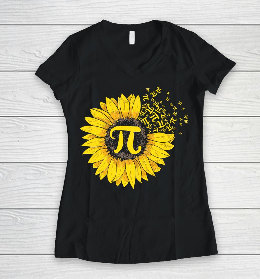 Sunflower 3 14 Pi Number Symbol Pi Day Women V-Neck T-Shirt
