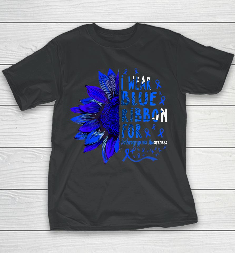 Sunflower I Wear Blue Ribbon For Arthrogryposis Awareness Youth T-Shirt