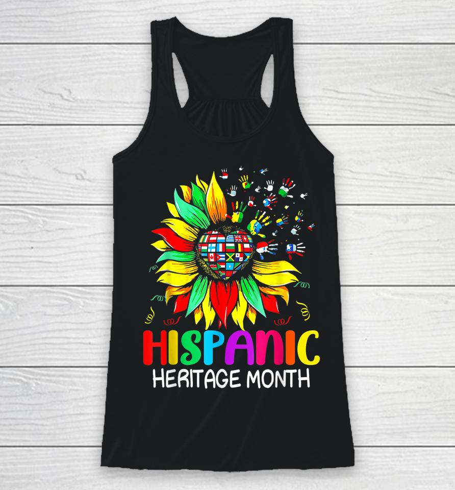 Sunflower Latin Countries Flags Hispanic Heritage Month Racerback Tank