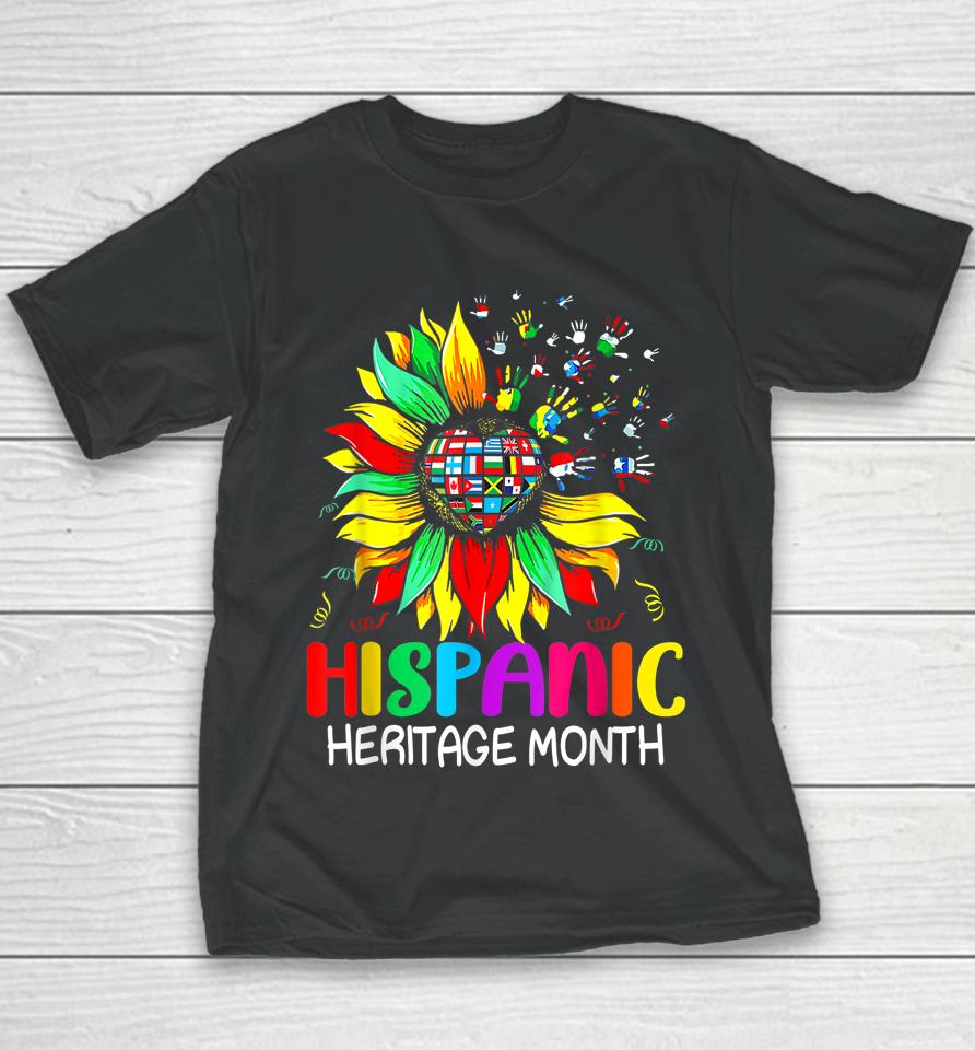 Sunflower Latin Countries Flags Hispanic Heritage Month Youth T-Shirt