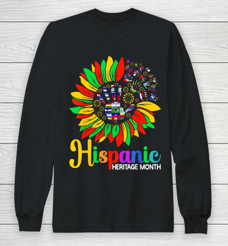 Sunflower Latino Hispanic Heritage Month Roots And Flags Long Sleeve T-Shirt