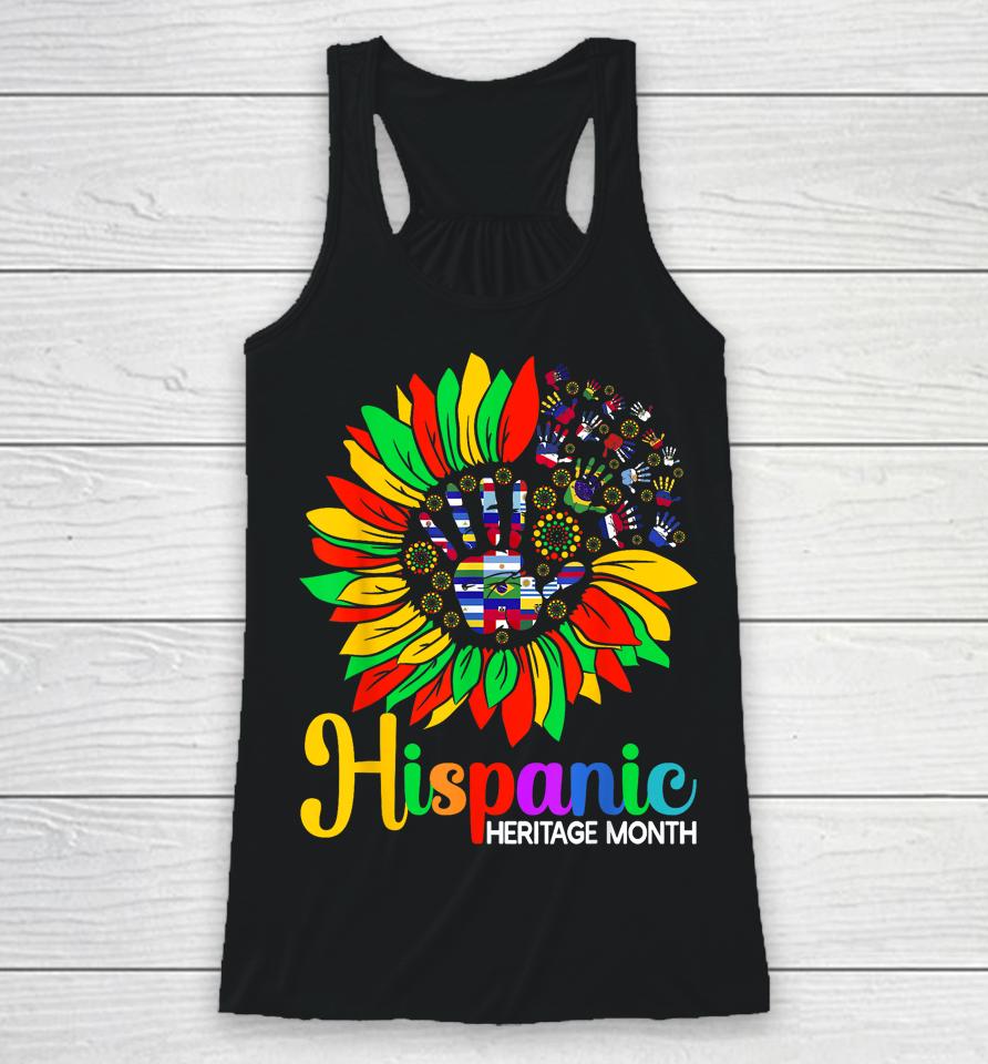 Sunflower Latino Hispanic Heritage Month Roots And Flags Racerback Tank