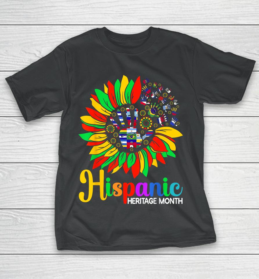 Sunflower Latino Hispanic Heritage Month Roots And Flags T-Shirt