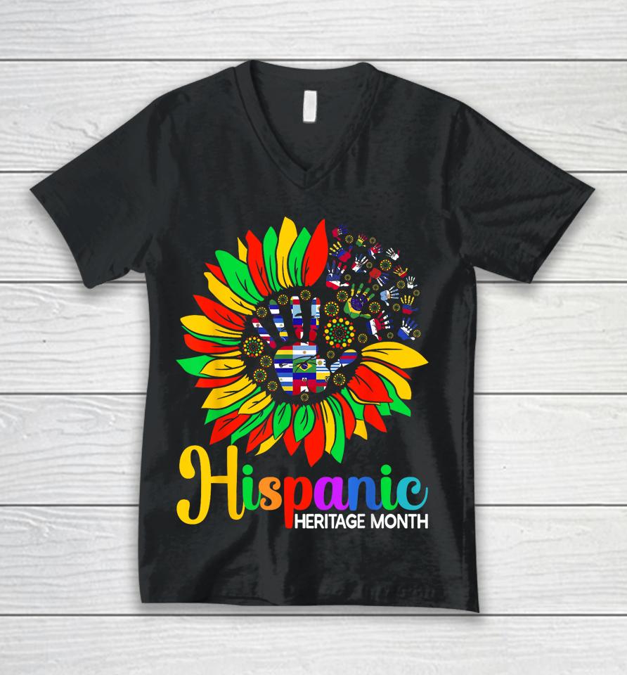 Sunflower Latino Hispanic Heritage Month Roots And Flags Unisex V-Neck T-Shirt
