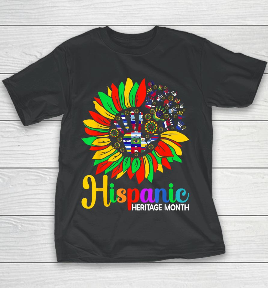Sunflower Latino Hispanic Heritage Month Roots And Flags Youth T-Shirt