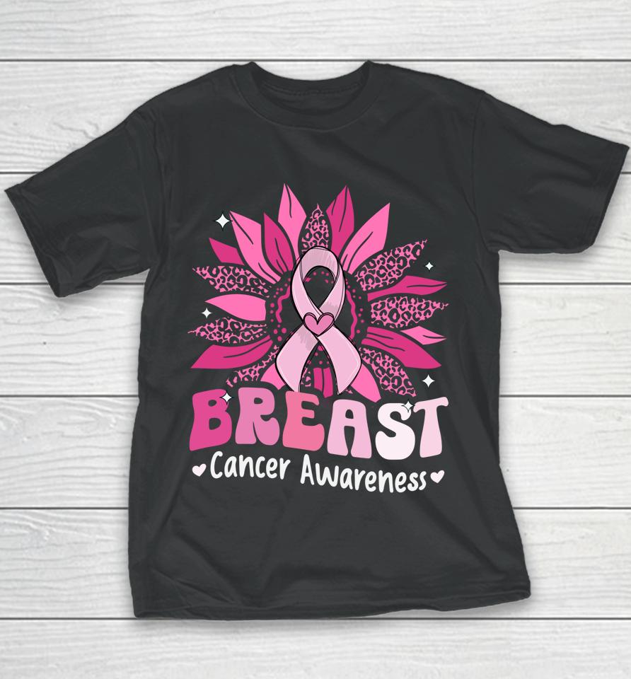 Sunflower Pink Breast Cancer Awareness Women Warrior Youth T-Shirt