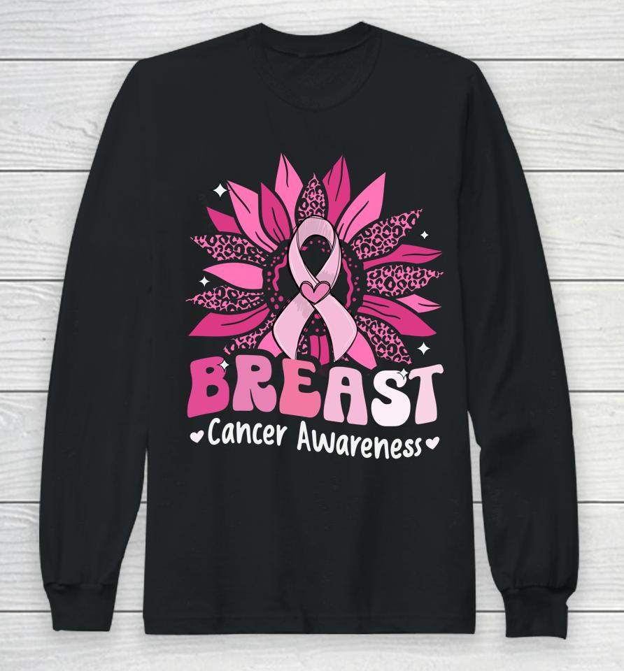 Sunflower Pink Breast Cancer Awareness Women Warrior Long Sleeve T-Shirt