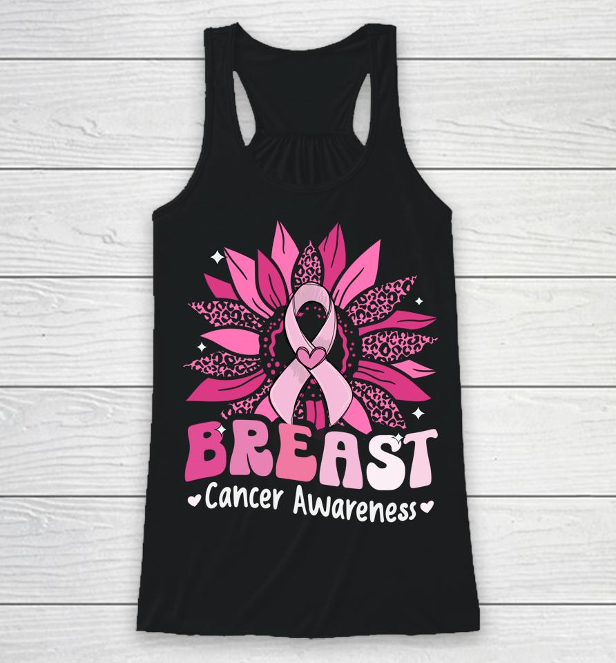 Sunflower Pink Breast Cancer Awareness Women Warrior Racerback Tank