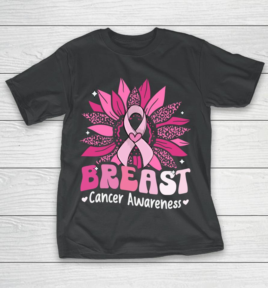 Sunflower Pink Breast Cancer Awareness Women Warrior T-Shirt