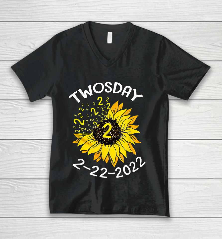 Sunflower Tuesday February 22Nd 2022 Funny Math Teacher Unisex V-Neck T-Shirt