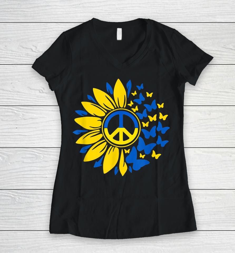 Sunflower Ukraine Flag Vintage Women V-Neck T-Shirt
