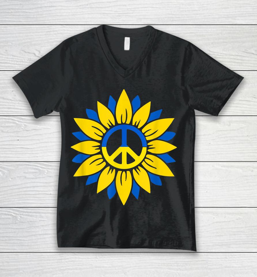 Sunflower Ukraine Ukrainian Flag Ukraine Flag Pride Peace Unisex V-Neck T-Shirt