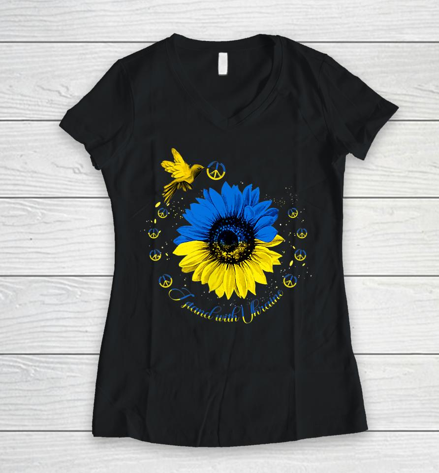Sunflower Ukrainian Bird Ukraine I Stand With Ukraine Peace Women V-Neck T-Shirt