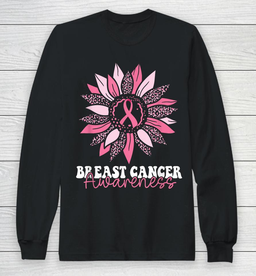 Sunflower Wear Pink Breast Cancer Awareness Women Warrior Long Sleeve T-Shirt