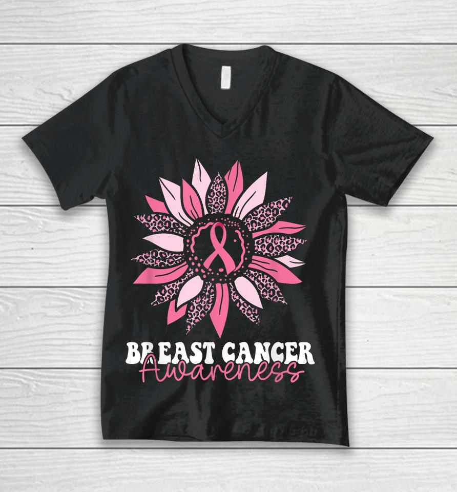 Sunflower Wear Pink Breast Cancer Awareness Women Warrior Unisex V-Neck T-Shirt