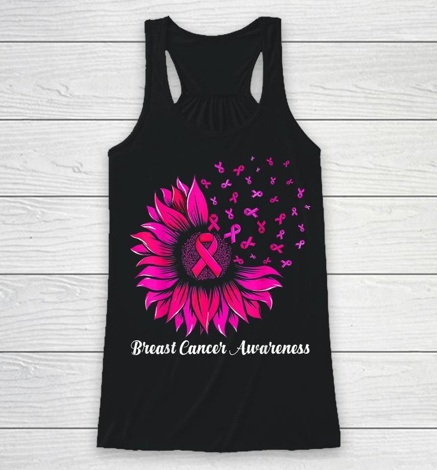 Sunflower Wear Pink Breast Cancer Awareness Women Warrior Racerback Tank