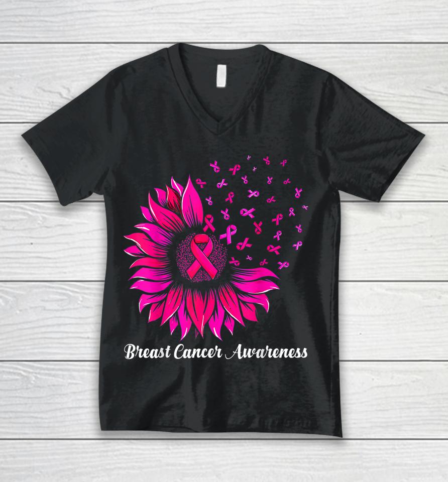 Sunflower Wear Pink Breast Cancer Awareness Women Warrior Unisex V-Neck T-Shirt