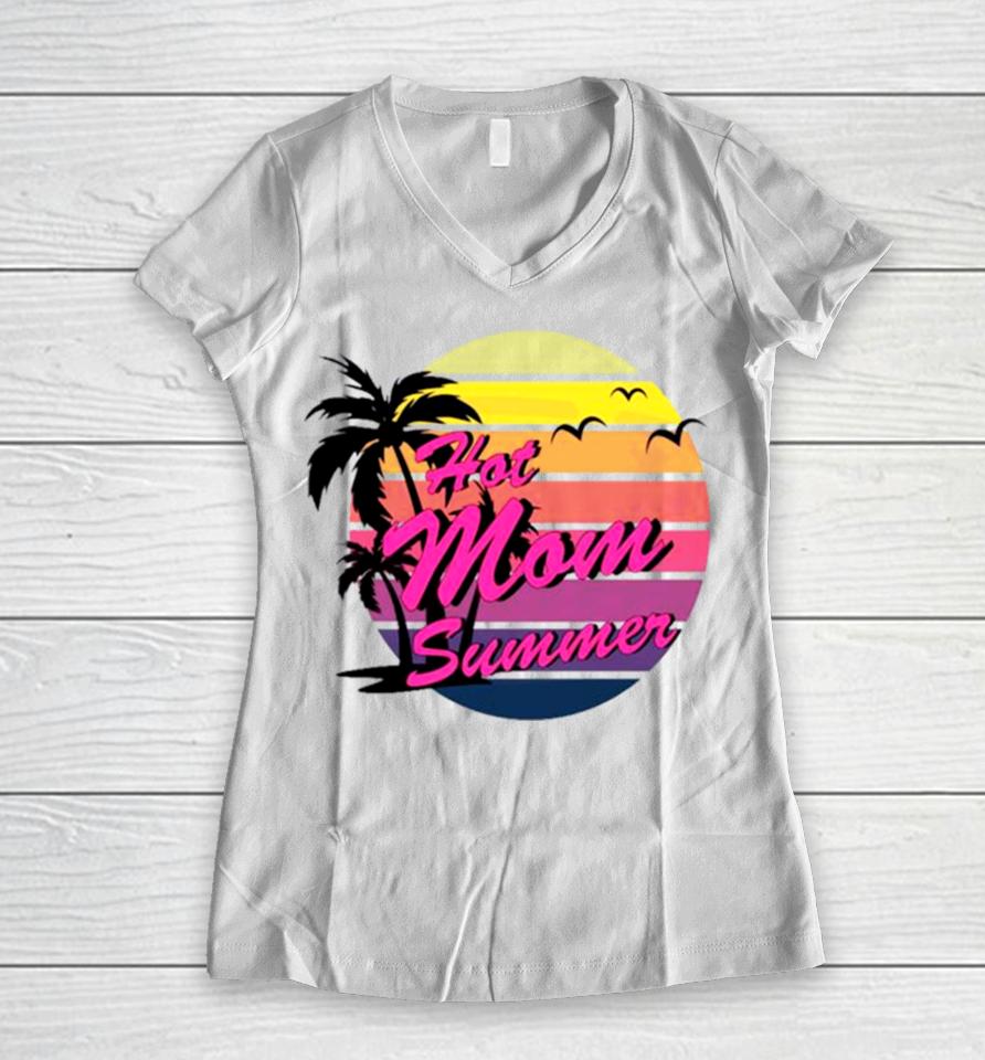 Sunset Coconut Tree Albatross Mothers Day Hot Mom Summer Women V-Neck T-Shirt