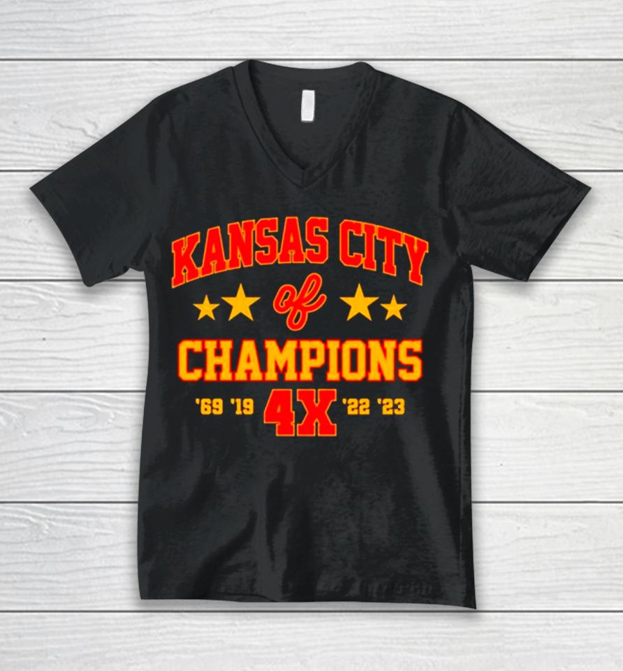 Super Bowl Champions 4X Kansas City Chiefs Unisex V-Neck T-Shirt