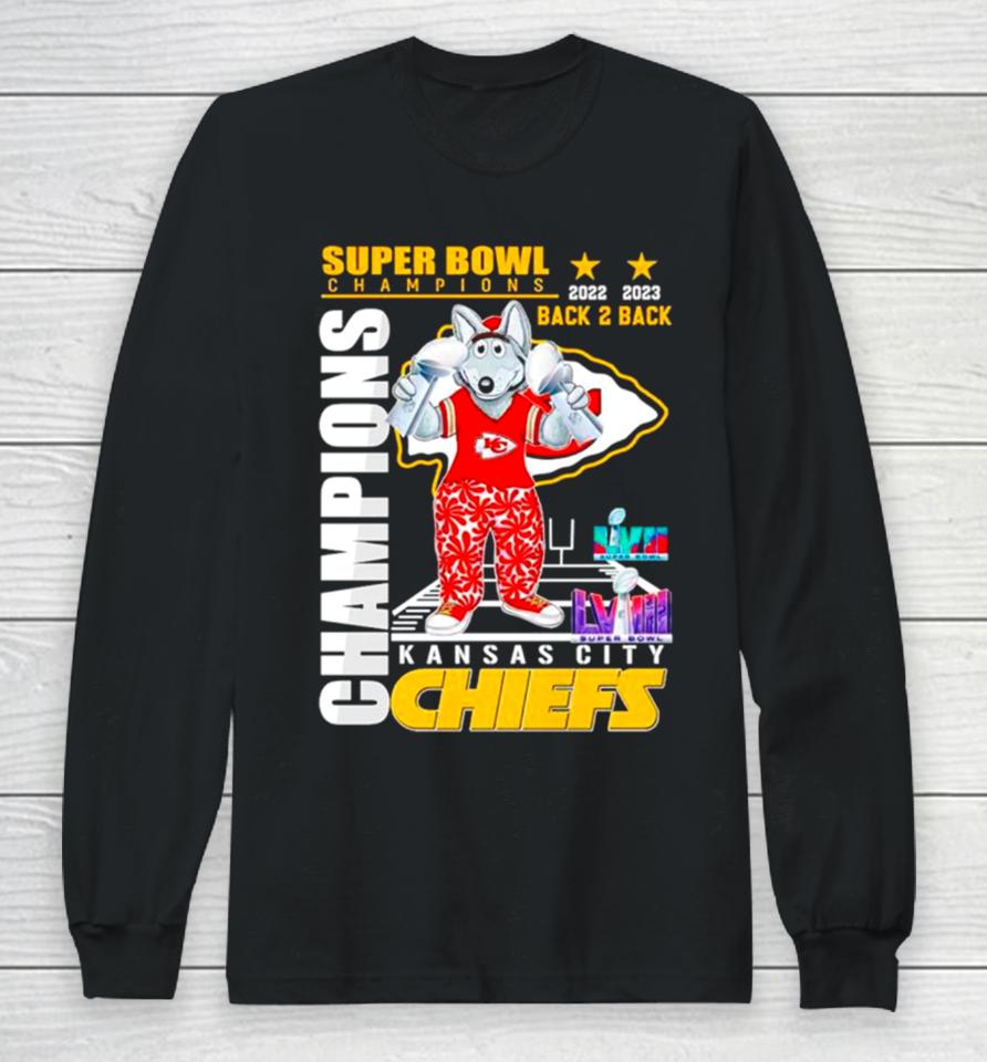 Super Bowl Champions Back 2 Back Kansas City Chiefs Mascot Long Sleeve T-Shirt