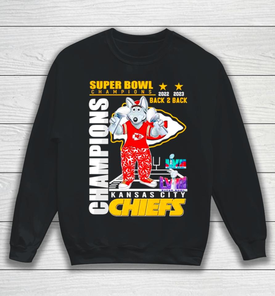 Super Bowl Champions Back 2 Back Kansas City Chiefs Mascot Sweatshirt