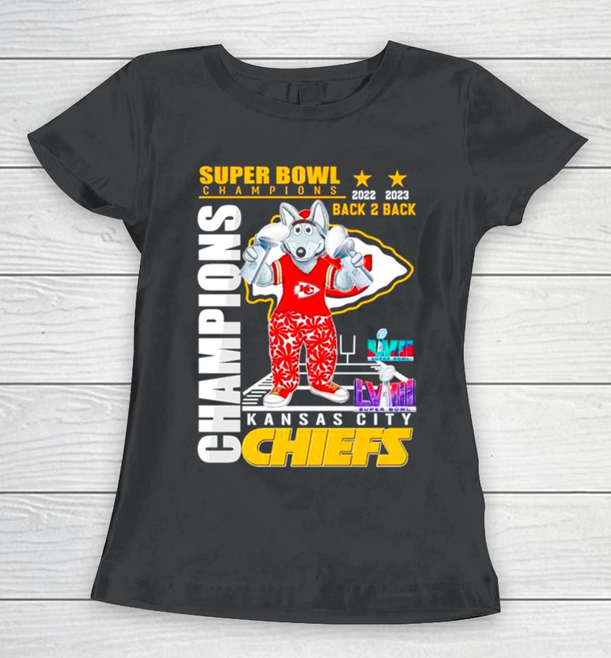 Super Bowl Champions Back 2 Back Kansas City Chiefs Mascot Women T-Shirt