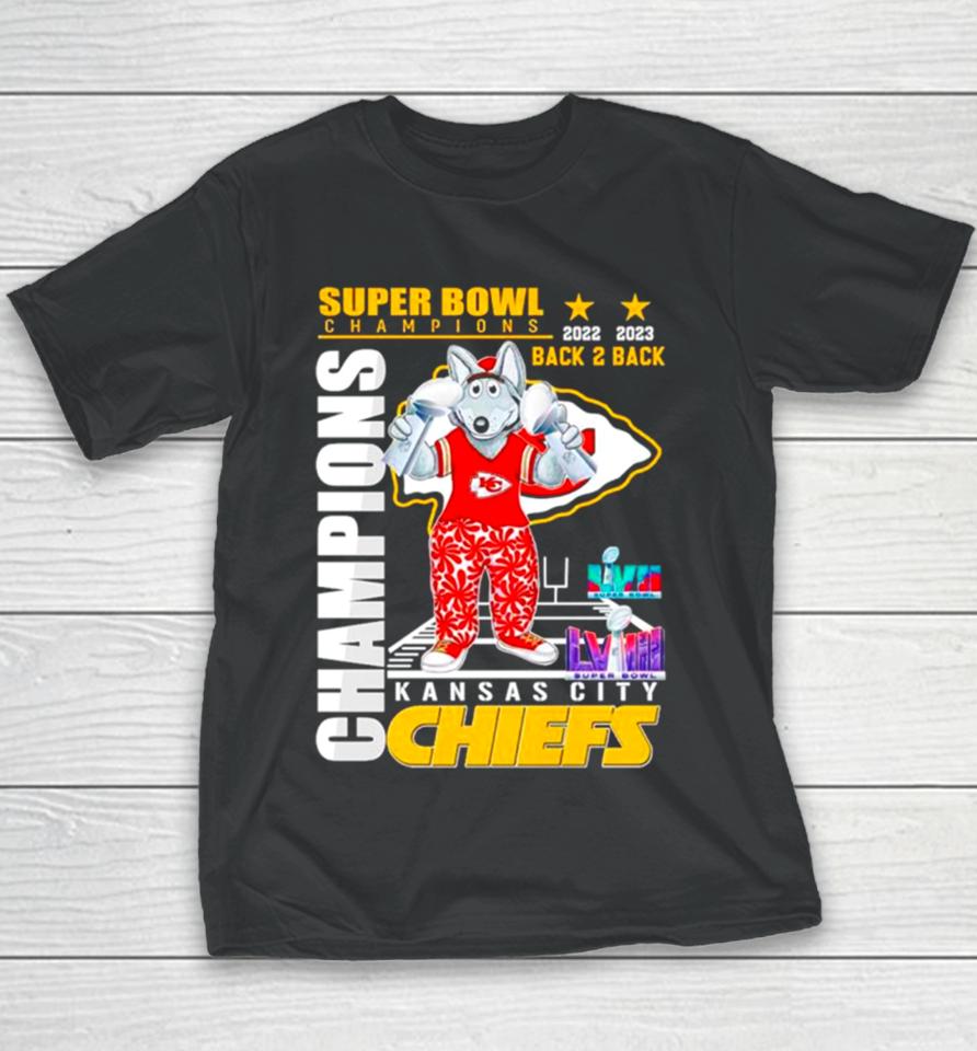 Super Bowl Champions Back 2 Back Kansas City Chiefs Mascot Youth T-Shirt