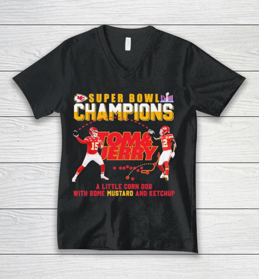Super Bowl Champions Travis Kelce And Patrick Mahomes Tom And Jerry Unisex V-Neck T-Shirt