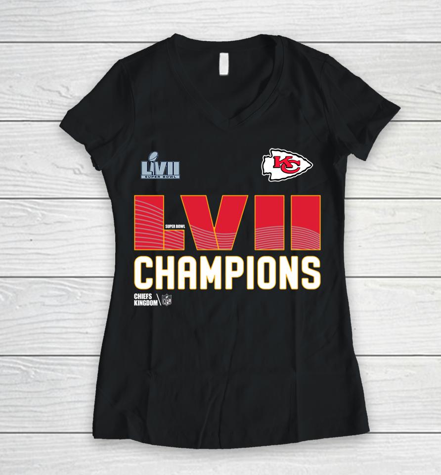 Super Bowl Lvii Champions Kc Chiefs Women V-Neck T-Shirt