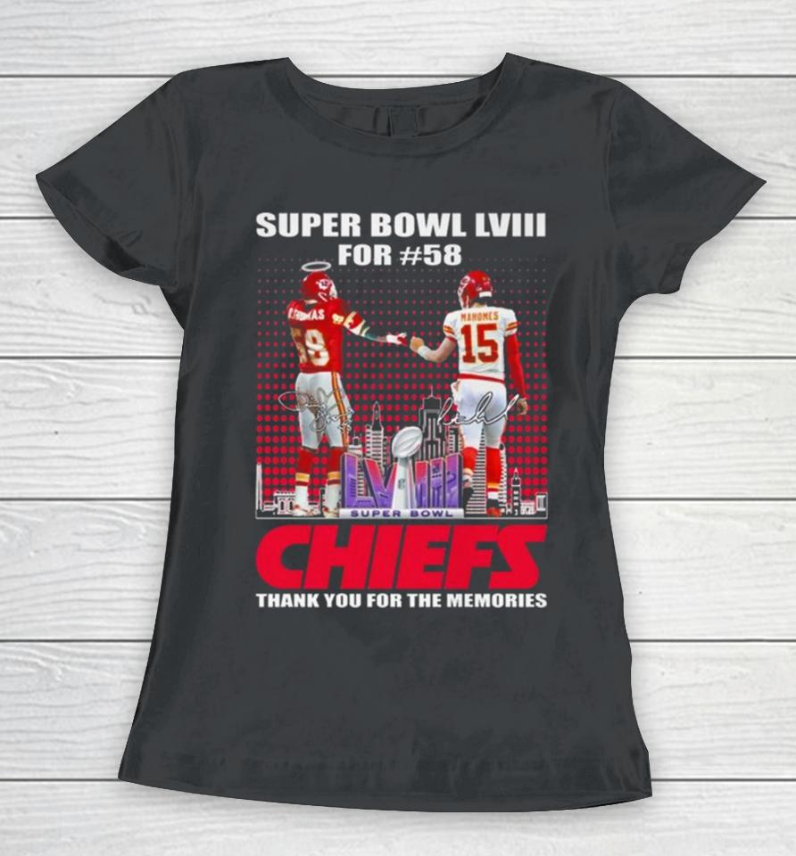 Super Bowl Lviii For #58 Kansas City Chiefs Thank You For The Memories Signatures Women T-Shirt