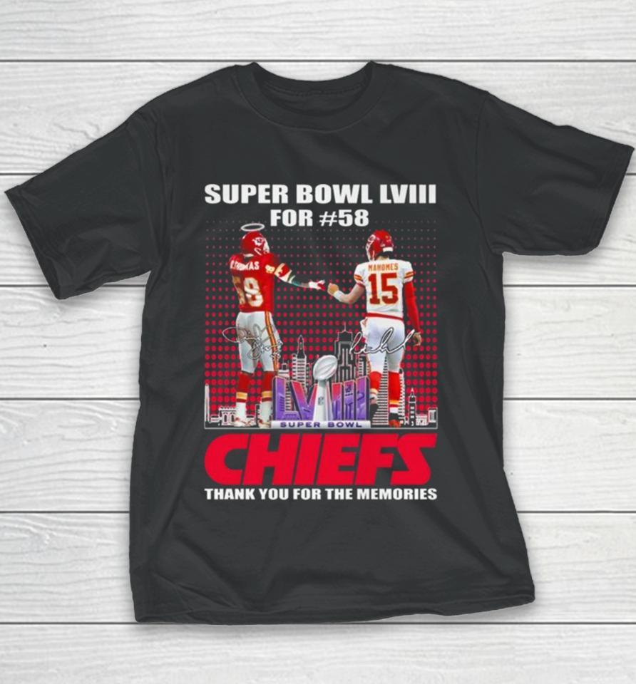 Super Bowl Lviii For #58 Kansas City Chiefs Thank You For The Memories Signatures Youth T-Shirt
