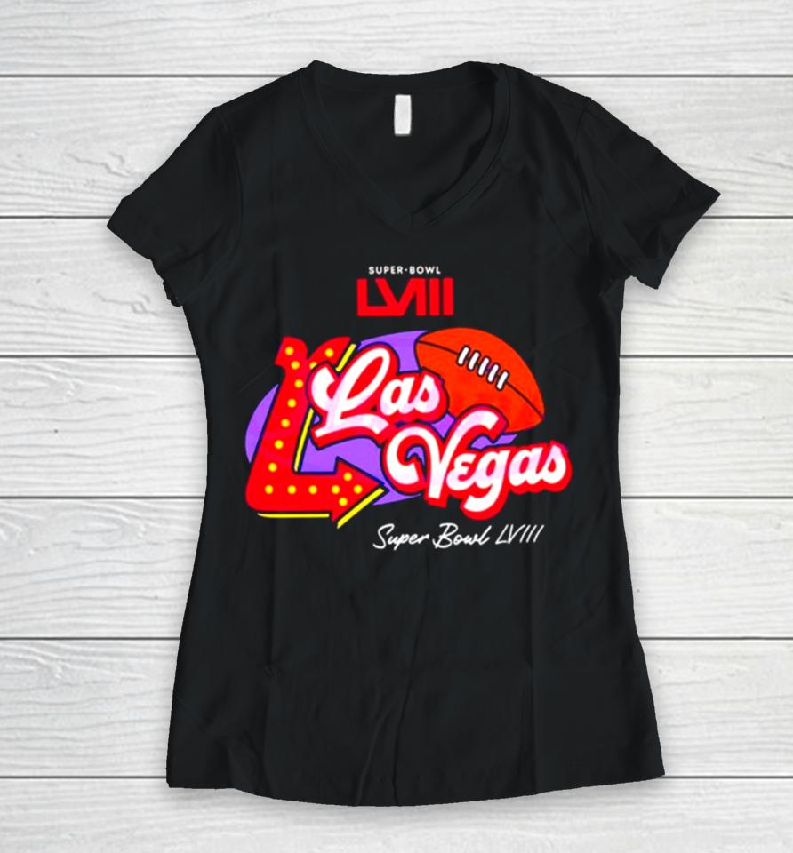 Super Bowl Lviii Purple Las Vegas Women V-Neck T-Shirt