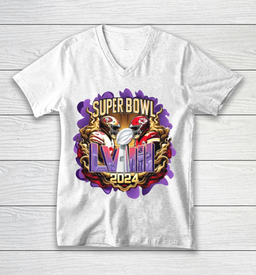 Super Bowl Lviii Trophy San Francisco 49Ers Kansas City Chiefs Unisex V-Neck T-Shirt