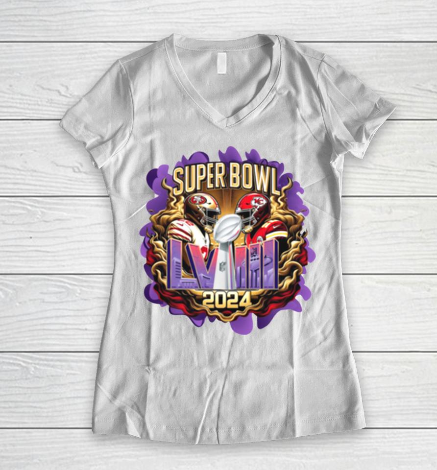 Super Bowl Lviii Trophy San Francisco 49Ers Kansas City Chiefs Women V-Neck T-Shirt