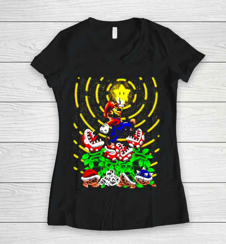 Super Mario Bros Jumpman Star Women V-Neck T-Shirt