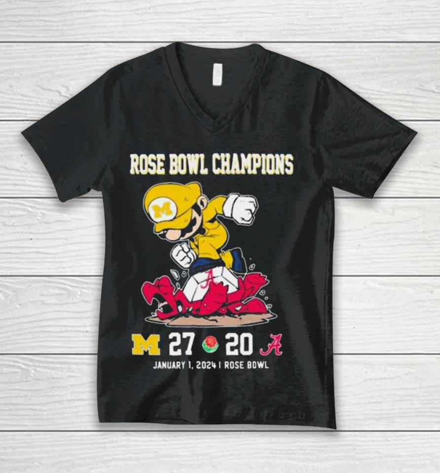 Super Mario Michigan Wolverines Stomp On Alabama Crimson Tide Rose Bowl Champions Unisex V-Neck T-Shirt
