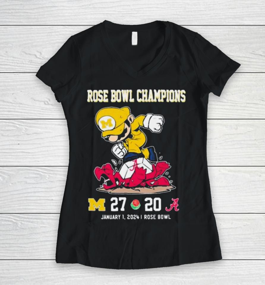 Super Mario Michigan Wolverines Stomp On Alabama Crimson Tide Rose Bowl Champions Women V-Neck T-Shirt