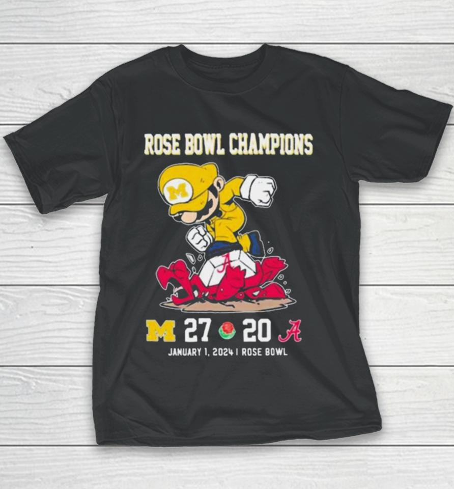 Super Mario Michigan Wolverines Stomp On Alabama Crimson Tide Rose Bowl Champions Youth T-Shirt