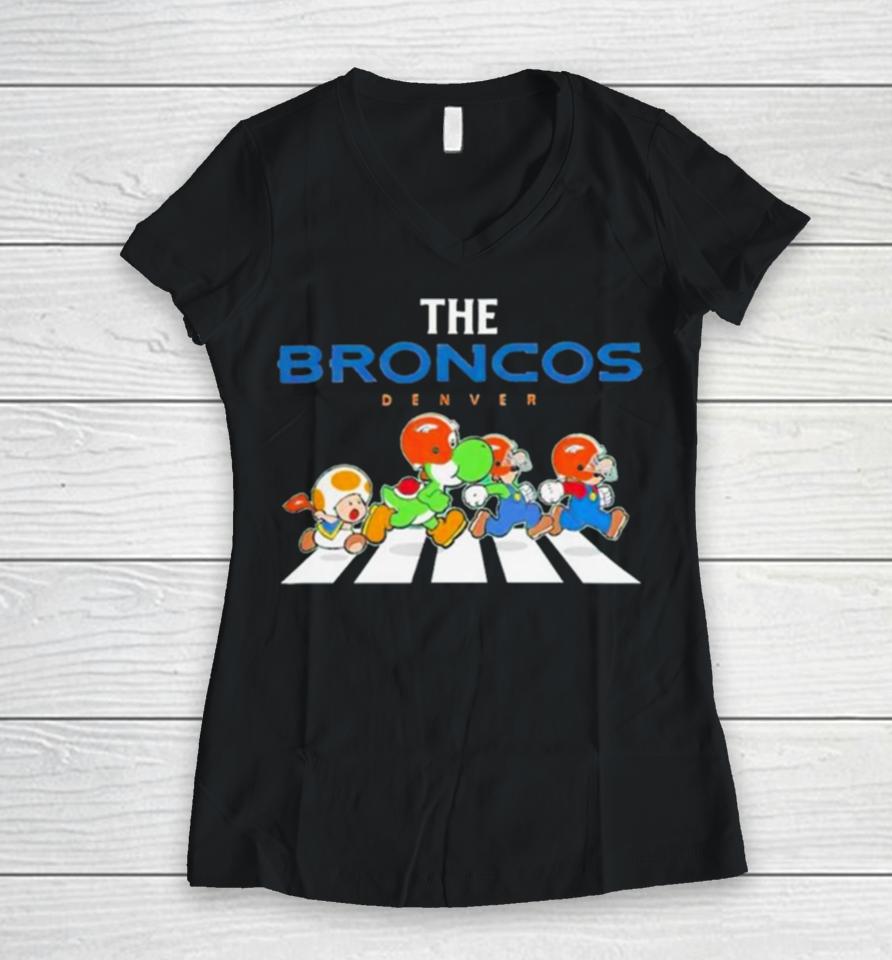 Super Mario The Denver Broncos For Sports Fan Women V-Neck T-Shirt