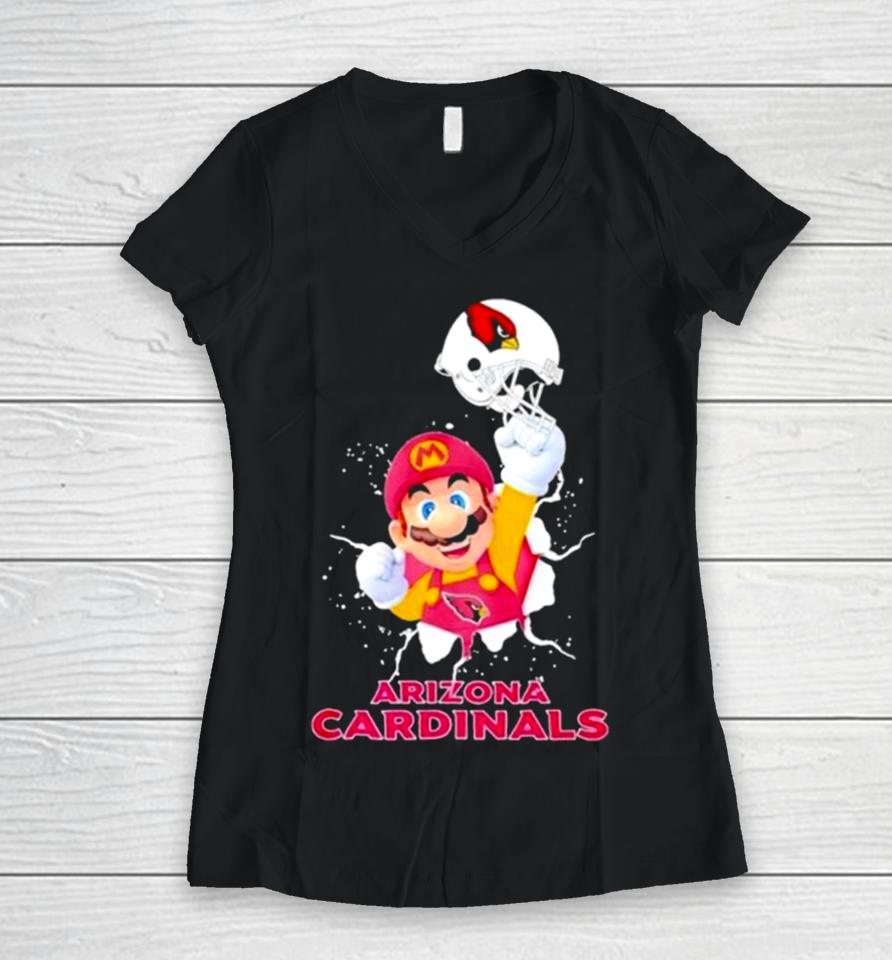 Super Mario X Nfl Arizona Cardinals Football Women V-Neck T-Shirt