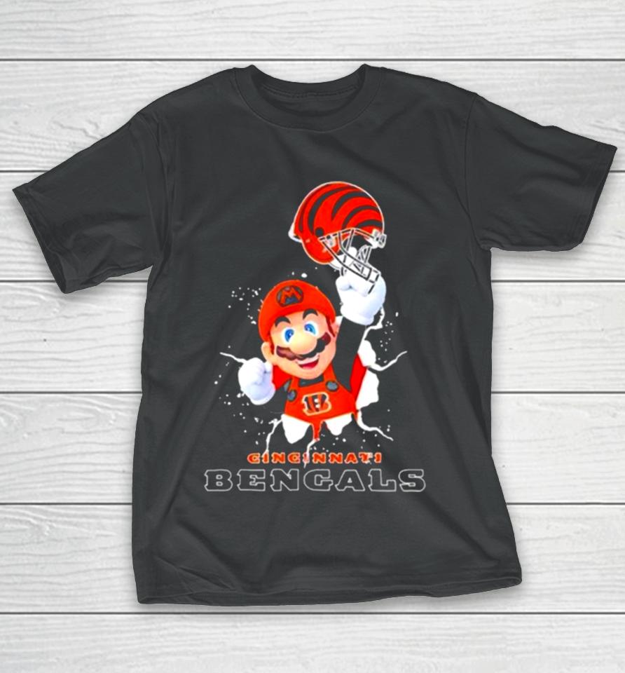Super Mario X Nfl Cincinnati Bengals Football T-Shirt