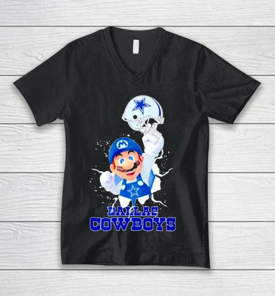 Super Mario X Nfl Dallas Cowboys Football Unisex V-Neck T-Shirt