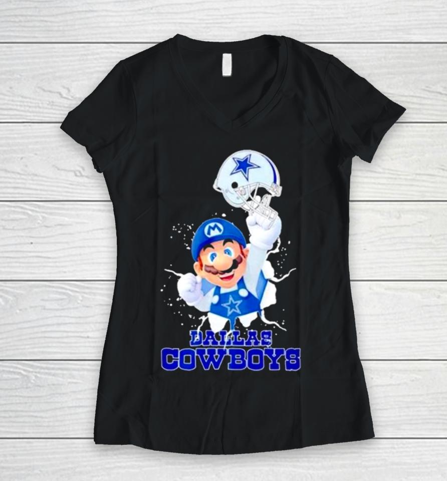 Super Mario X Nfl Dallas Cowboys Football Women V-Neck T-Shirt